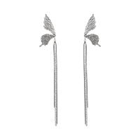 Zinc Alloy Tassel Earring Butterfly silver color plated fashion jewelry & for woman silver color nickel lead & cadmium free 160mm Sold By Pair