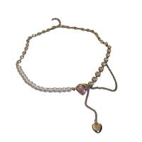 Messing Halskette, mit Kunststoff Perlen, Herz, silberfarben plattiert, Modeschmuck & für Frau & mit Strass, Silberfarbe, frei von Nickel, Blei & Kadmium, Länge:50.8 cm, verkauft von PC