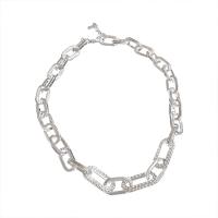 Collar de Aleación de Zinc, chapado en color de plata, Joyería & para mujer & con diamantes de imitación, plateado, libre de níquel, plomo & cadmio, longitud:55 cm, Vendido por UD