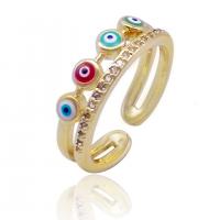 Evil Eye Jewelry Finger Ring, Brass, Adjustable & micro pave cubic zirconia & for woman & enamel & hollow, multi-colored, Sold By PC