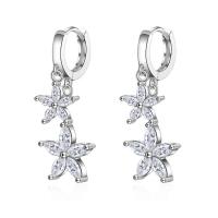 Cubic Zirconia Micro Pave Sterling Silver Earring, 925 Sterling Silver, Flower, platinum plated, micro pave cubic zirconia & for woman, 27mm, Sold By Pair