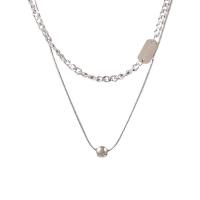 Titanium Steel Necklace, polished, Double Layer & fashion jewelry & for woman, silver color, 540mm, Sold By PC