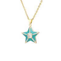 Cubic Zircon Micro Pave Brass Necklace, Star, gold color plated, micro pave cubic zirconia & for woman & enamel, more colors for choice, 24x26mm, Length:Approx 19.6 Inch, Sold By PC