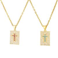 Cubic Zircon Micro Pave Brass Necklace, Square, gold color plated, micro pave cubic zirconia & for woman, more colors for choice, 11x19mm, Length:Approx 19.68 Inch, Sold By PC