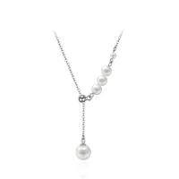 925 Sterling Silver Necklaces, with Plastic Pearl, with 1.96 inch extender chain, platinum color plated, for woman, Length:Approx 18.11 Inch, Sold By PC