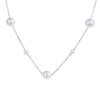 Collares de Plata Esterlina, plata de ley 925, con Perlas plásticas, con 1.96 inch extender cadena, chapado en color de platina, para mujer, longitud:aproximado 19.68 Inch, Vendido por UD