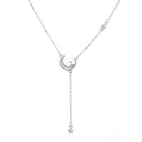 Серебряное ожерелье, Серебро 925 пробы, с Белая ракушка, с 1.96 inch наполнитель цепи, Платиновое покрытие платиновым цвет, Женский & со стразами, длина:Приблизительно 15.74 дюймовый, продается PC