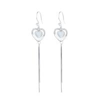 925 Sterling Silver Drop &  Dangle Earrings, with Cats Eye, platinum color plated, for woman, 75mm, Sold By Pair