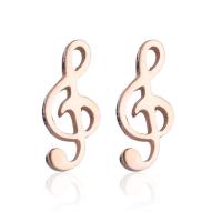 Stainless Steel Stud Earrings, Music Note, Vacuum Plating, fashion jewelry & for woman, more colors for choice, 9x4mm, Sold By Pair