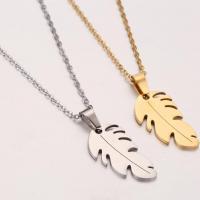 Stainless Steel Jewelry Necklace, Feather, Vacuum Plating, fashion jewelry & for woman, more colors for choice, 25x13mm, Length:45 cm, Sold By PC