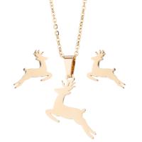 Fashion Stainless Steel Jewelry Sets earring & necklace Deer Vacuum Plating fashion jewelry & for woman Length 45 cm Sold By Set