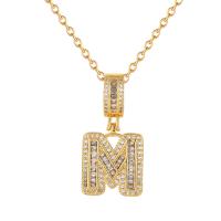 Cubic Zircon Micro Pave Brass Necklace, Alphabet Letter, gold color plated, different styles for choice & micro pave cubic zirconia & for woman, 12x32mm, Length:Approx 19.68 Inch, Sold By PC