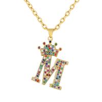 Cubic Zircon Micro Pave Brass Necklace, Alphabet Letter, gold color plated, different styles for choice & micro pave cubic zirconia & for woman, multi-colored, 20x28mm, Length:Approx 19.68 Inch, Sold By PC