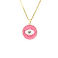 Brass Necklace, Flat Round, gold color plated, for woman & enamel, more colors for choice, 24x27mm, Length:Approx 19.68 Inch, Sold By PC