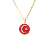 Cubic Zircon Micro Pave Brass Necklace Flat Round real gold plated micro pave cubic zirconia & for woman & enamel Length Approx 19.68 Inch Sold By PC