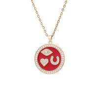 Cubic Zircon Micro Pave Brass Necklace Flat Round gold color plated micro pave cubic zirconia & for woman & enamel Length Approx 19.68 Inch Sold By PC