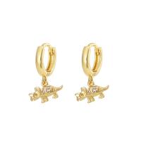 Cubic Zirconia Micro Pave Brass Earring, Dinosaur, gold color plated, different styles for choice & micro pave cubic zirconia & for woman, Sold By Pair