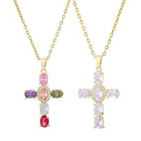 Cubic Zircon Micro Pave Brass Necklace, Cross, gold color plated, different styles for choice & micro pave cubic zirconia & for woman, more colors for choice, Length:Approx 19.68 Inch, Sold By PC