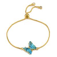 Bracelet cubique en laiton zircon pavent, avec cristal, papillon, Plaqué d'or, Réglable & pavé de micro zircon & pour femme, plus de couleurs à choisir, 230mm, Vendu par PC