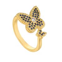 Brass Cuff Finger Ring, Butterfly, real gold plated, Adjustable & micro pave cubic zirconia & for woman, more colors for choice, 20mm, Sold By PC