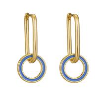 Boucles d'oreilles pendantes en laiton, Placage de couleur d'or, pour femme & émail, plus de couleurs à choisir, 30mm, Vendu par paire