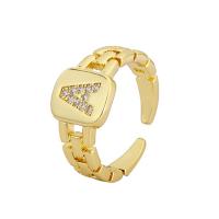 cobre Cuff Ring Finger, cromado de cor dourada, Ajustável & Varios pares a sua escolha & micro pavimento em zircônia cúbica & para mulher, vendido por PC