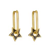 Boucles d'oreilles pendantes en laiton, Placage de couleur d'or, pour femme & émail, plus de couleurs à choisir, 26x13mm, Vendu par paire