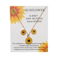 Zinc Alloy Jewelry Sets Stud Earring & necklace with 1.96inch extender chain Sunflower KC gold color plated 2 pieces & for woman & enamel Length Approx 17.7 Inch Sold By Set