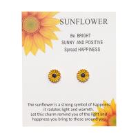 Tibetan Style Stud Earring, Sunflower, gold color plated, for woman & enamel, nickel, lead & cadmium free, Sold By Pair