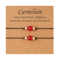 Fashion Create Wax Cord Bracelets, Carnelian, with Wax Cord, Round, 2 pieces & Unisex, more colors for choice, Length:Approx 7-11.8 Inch, Sold By Set