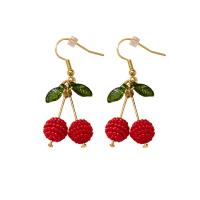 Zinc Alloy Lever Back Earring with Plastic Cherry gold color plated for woman two different colored Sold By Pair