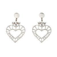 Tibetan Style Drop Earring, Heart, plated, for woman & with rhinestone & hollow, more colors for choice, 30x50mm, Sold By Pair