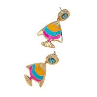 Zinc Alloy Drop Earring Fish gold color plated for woman & enamel & with rhinestone multi-colored Sold By Pair