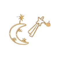 Asymmetric Earrings Zinc Alloy Moon and Star plated for woman & hollow Sold By Pair