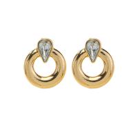 Zinc Alloy Stud Earring gold color plated for woman & with rhinestone & hollow Sold By Pair