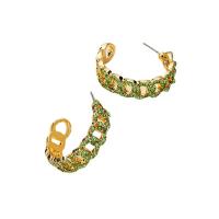 Boucle d'oreille dormeuse en alliage de zinc, Placage de couleur d'or, pour femme & avec strass & creux, plus de couleurs à choisir, 33mm, Vendu par paire