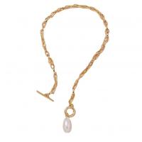 Zinc Alloy Jewelry Necklace with Plastic Pearl gold color plated for woman Length Approx 20.47 Inch Sold By PC