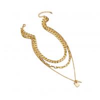 Mode-Multi-Layer-Halskette, Zinklegierung, goldfarben plattiert, drei Schichten & für Frau, Länge ca. 47-61 cm, verkauft von PC
