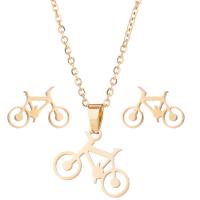 Fashion Stainless Steel Jewelry Sets earring & necklace Bike Vacuum Plating 2 pieces & fashion jewelry & for woman Sold By Set