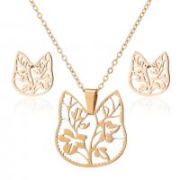 Fashion Stainless Steel Jewelry Sets, earring & necklace, Cat, Vacuum Plating, 2 pieces & fashion jewelry & for woman, more colors for choice, Length:45 cm, Sold By Set