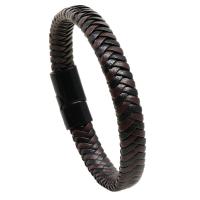 Leather Bracelet, with Tibetan Style, Round, fashion jewelry & for man, black and brown, Length:21 cm, Sold By PC