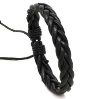 Leather Bracelet, with Wax Cord, Round, fashion jewelry & for man, black, 12mm, Length:17-18 cm, Sold By PC