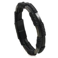 Leather Bracelet with Wax Cord & Zinc Alloy Round fashion jewelry & for man 10mm Length 21 cm Sold By PC