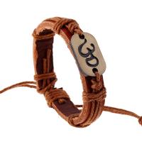 Cowhide Bracelet with Linen & Zinc Alloy Round fashion jewelry & for man brown 12mm Length 17 cm Sold By PC