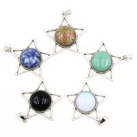 Gemstone Pendants Jewelry, Natural Stone, with Tibetan Style, Star, silver color plated, different materials for choice & Unisex, more colors for choice, 40x40mm, Sold By PC