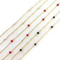 Brass Beading Chains, with ABS Plastic Pearl & Crystal, gold color plated, DIY, more colors for choice, nickel, lead & cadmium free, 4mm, Approx 10m/Bag, Sold By Bag