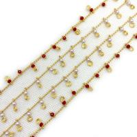 Ozdobny mosiężny łańcuch, Mosiądz, ze Tworzywa ABS perła & Kryształ, Platerowane w kolorze złota, DIY, dostępnych więcej kolorów, bez zawartości niklu, ołowiu i kadmu, 3mm, około 10m/torba, sprzedane przez torba