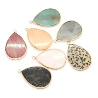 Φυσική πέτρα Κρεμαστό κόσμημα, με Ορείχαλκος, Teardrop, χρώμα επίχρυσο, διαφορετικά υλικά για την επιλογή & για άνδρες και γυναίκες, περισσότερα χρώματα για την επιλογή, 25x35mm, Sold Με PC