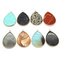 Natural Stone Pendant, with Brass, Teardrop, gold color plated, different materials for choice & Unisex, more colors for choice, 30x40mm, Sold By PC