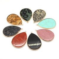 Kamień naturalny Wisiorek, ze Mosiądz, Łezka, Platerowane w kolorze złota, do wyboru różne materiały & dla obu płci, dostępnych więcej kolorów, 35x50mm, sprzedane przez PC